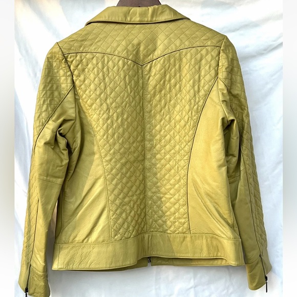 EUC genuine leather quilted lime green moto jacket size S - Picture 3 of 16